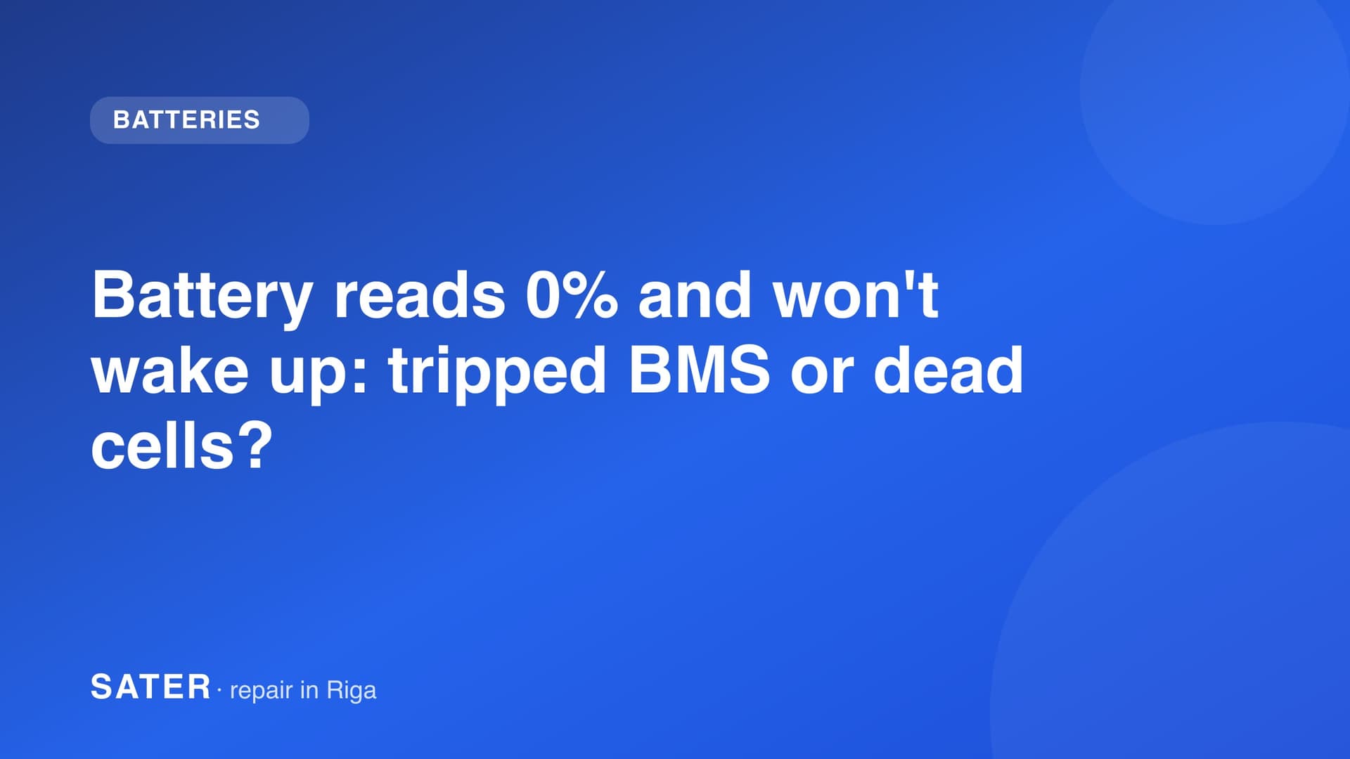 Battery reads 0% and won't wake up: tripped BMS or dead cells?