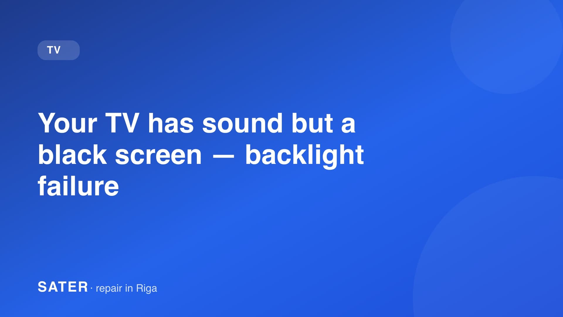 A TV with a black screen that still plays sound but shows no picture